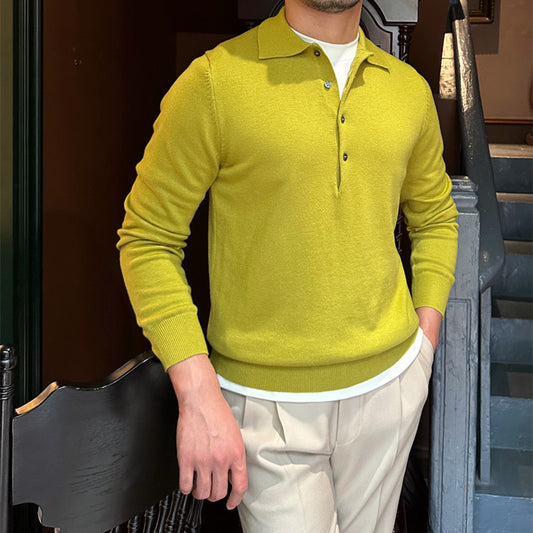 Long Sleeve Lapel T-shirt Vintage Wool